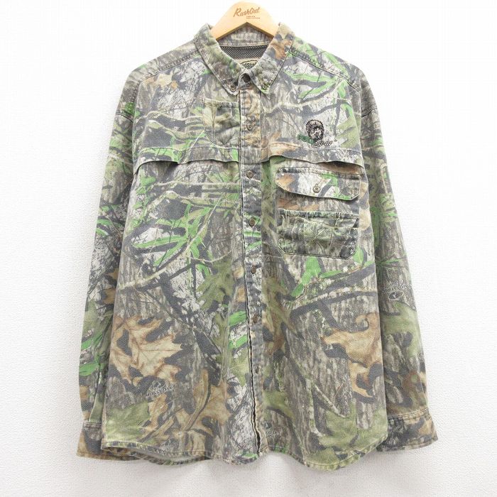 【50%OFF】XL★古着 長袖 ハンティング シャツ メンズ 00年代 00s モッシーオーク 大きいサイズ ボタンダウン 茶他 ブラウン 迷彩 25feb25 中古 トップス