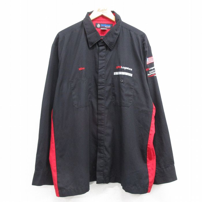 【50%OFF】XL★古着 長袖 ワーク シャツ メンズ 00年代 00s XPO Logistics リップストップ 大きいサイズ 黒他 ブラック 25feb25 中古 トップス