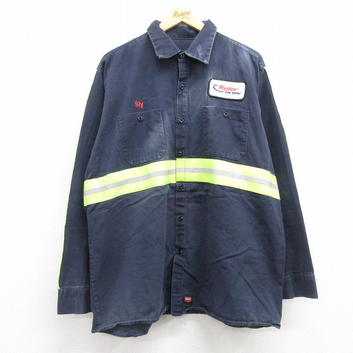 XL★古着 レッドキャップ 長袖 ワーク シャツ メンズ Ryder リフレクター 大きいサイズ コットン 紺 ネイビー 25feb25 中古 トップス