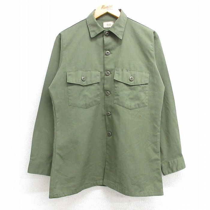 M★古着 長袖 ミリタリー シャツ メンズ 80年代 80s アーミー ARMY ユーティリティ USA製 緑 グリーン 25feb25 中古 トップス