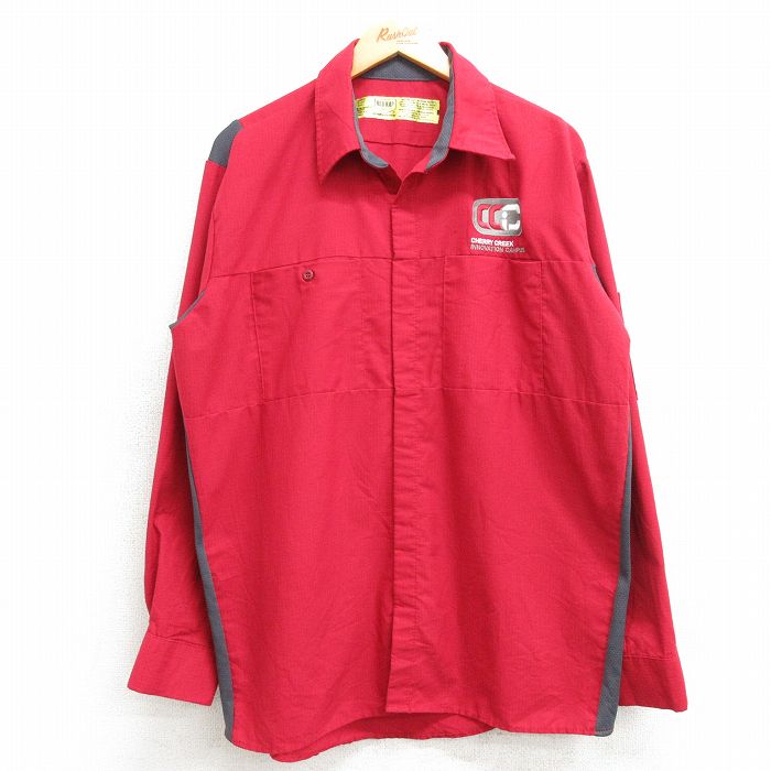 L★古着 レッドキャップ 長袖 ミリタリー シャツ メンズ CHERRY CREEK リップストップ 開襟 オープンカラー 赤他 レッド 25feb25 中古 トップス