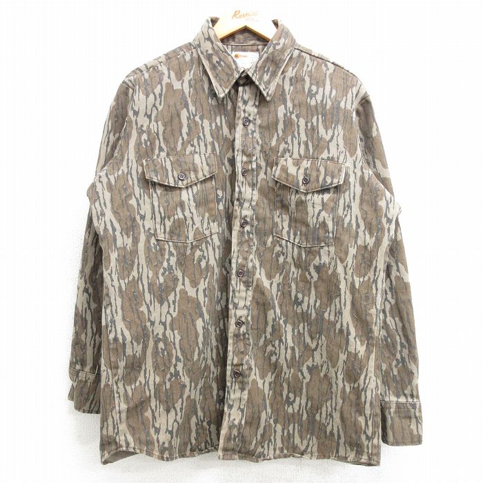 【50%OFF】L★古着 キー KEY 長袖 ハンティング シャツ メンズ 80年代 80s コットン USA製 グレー系他 迷彩 【spe】 25feb25 中古 トップス