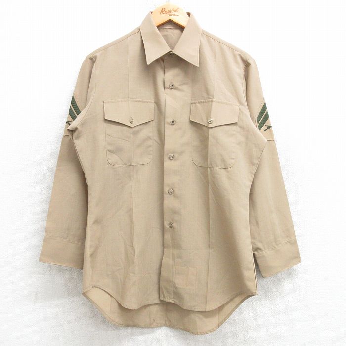 【20%OFF】M★古着 長袖 ミリタリー シャツ メンズ ベージュ系 カーキ 25feb25 中古 トップス