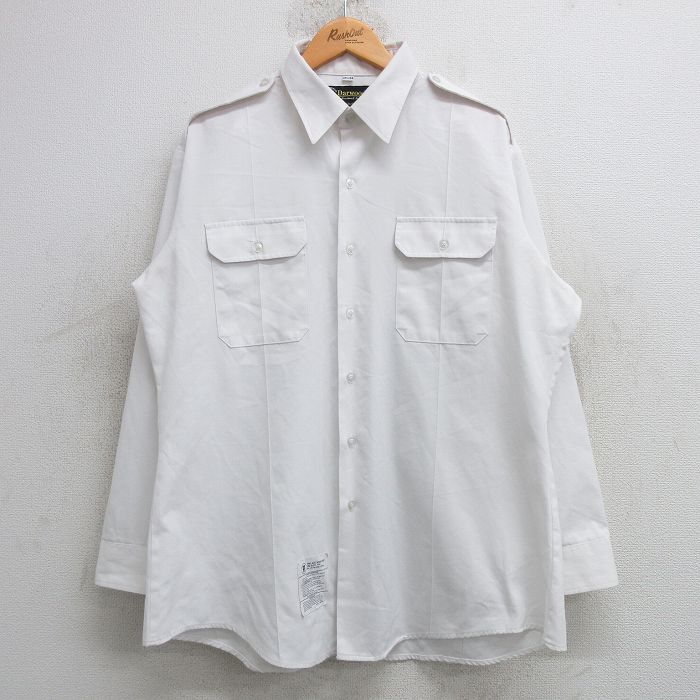 XL★古着 長袖 ミリタリー シャツ メンズ 90年代 90s ロング丈 USA製 白 ホワイト 25feb25 中古 トップス