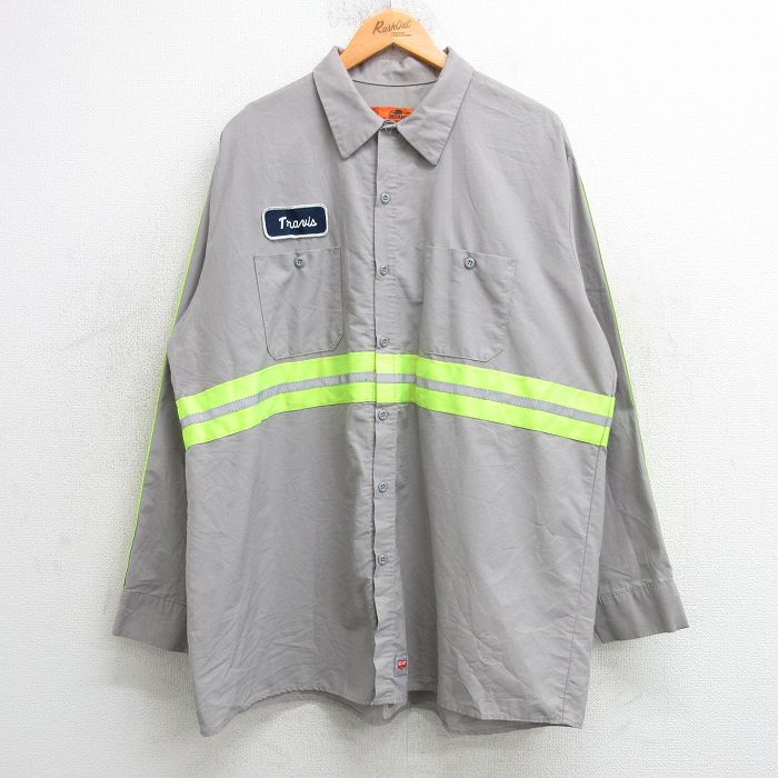 XL★古着 レッドキャップ 長袖 ワーク シャツ メンズ 00年代 00s リフレクター 大きいサイズ ロング丈 グレー他 25feb25 中古 トップス