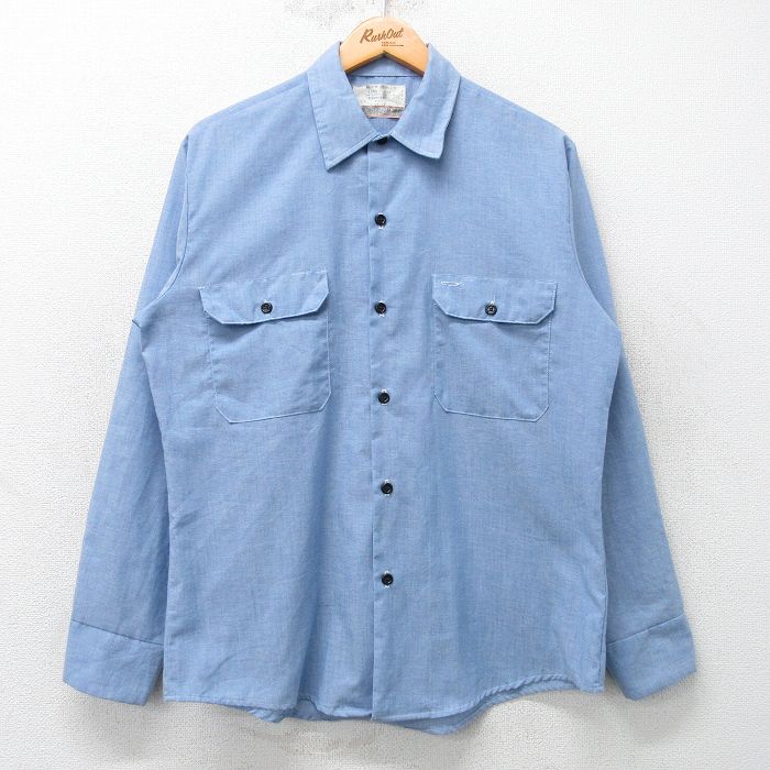 L★古着 シアーズ 長袖 シャンブレー シャツ メンズ 80年代 80s USA製 薄紺 ネイビー 25feb25 中古 トップス