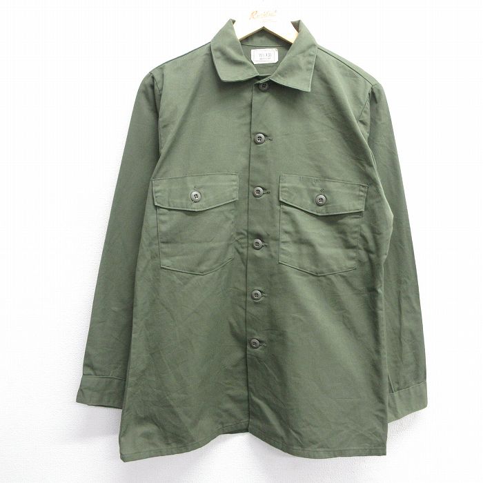 【20%OFF】L★古着 長袖 ミリタリー シャツ メンズ 濃緑 グリーン 25feb27 中古 トップス