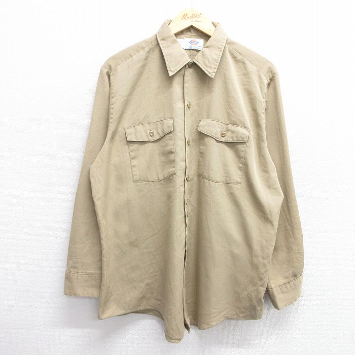【50%OFF】XL★古着 ディッキーズ Dickies 長袖 ワーク シャツ メンズ 90年代 90s USA製 ベージュ カーキ 25feb27 中古 トップス