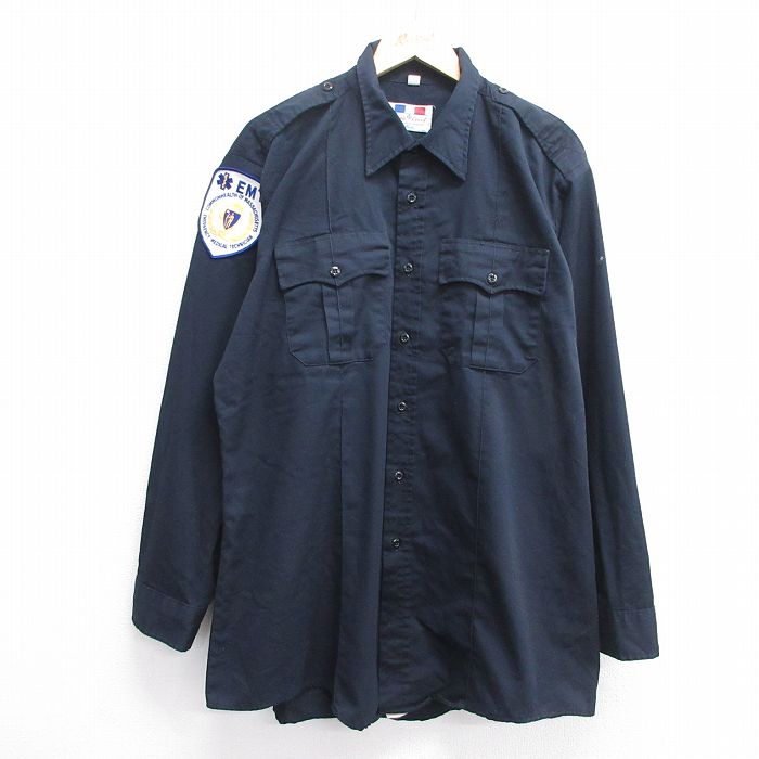 【50%OFF】XL★古着 長袖 ミリタリー シャツ メンズ 90年代 90sEMT ロング丈 USA製 紺 ネイビー 25feb27 中古 トップス