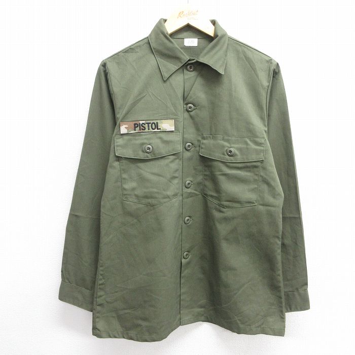 L★古着 長袖 ミリタリー シャツ メンズ 80年代 80s ユーティリティ USA製 緑 グリーン 25mar05 中古 トップス
