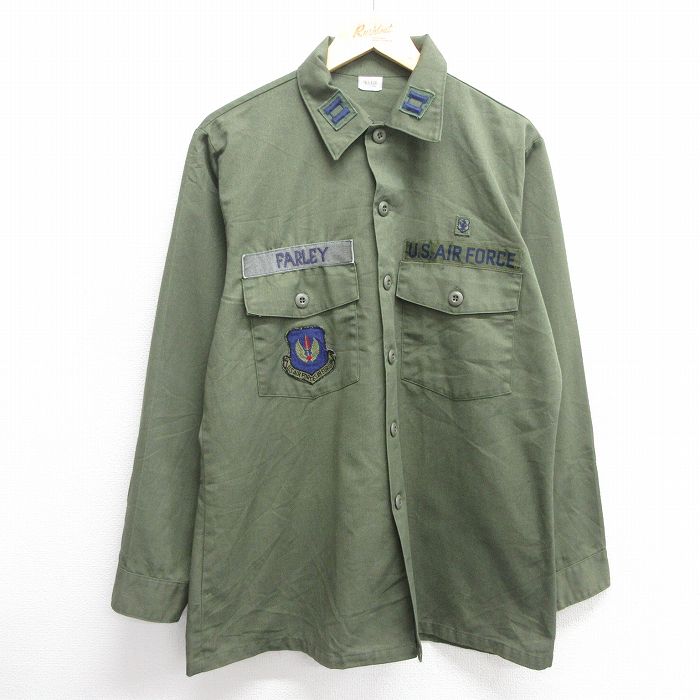 XL★古着 長袖 ミリタリー シャツ メンズ 80年代 80s USエアフォース ユーティリティ USA製 緑 グリーン 25mar05 中古 トップス
