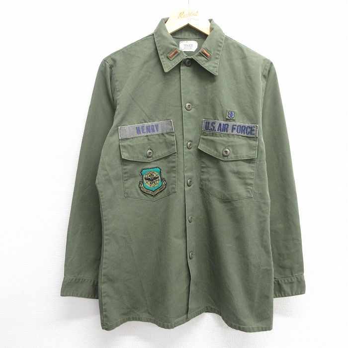 L★古着 長袖 ミリタリー シャツ メンズ 80年代 80s USエアフォース ユーティリティ USA製 緑 グリーン 25mar05 中古 トップス