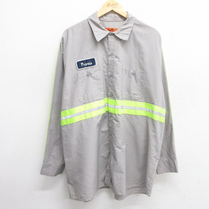 XL★古着 レッドキャップ 長袖 ワーク シャツ メンズ 00年代 00s リフレクター 大きいサイズ ロング丈 グレー他 25mar05 中古 トップス