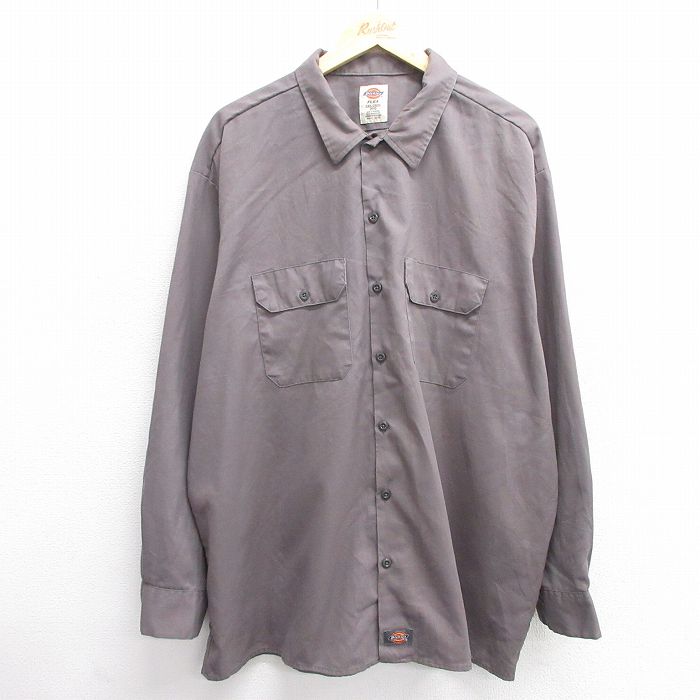 XL★古着 ディッキーズ Dickies 長袖 ワーク シャツ メンズ 大きいサイズ ロング丈 濃グレー 25mar05 中古 トップス