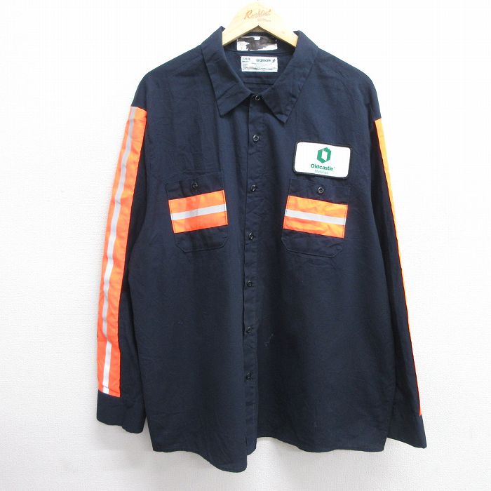 XL★古着 長袖 ワーク シャツ メンズ Oldcastle リフレクター 大きいサイズ 紺 ネイビー 25mar05 中古 トップス