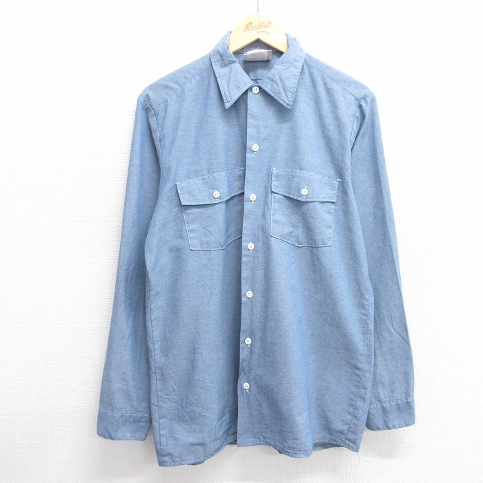 M★古着 ディッキーズ Dickies 長袖 ワーク シャンブレー シャツ メンズ 90年代 90s USA製 薄紺 ネイビー 25mar05 中古 トップス