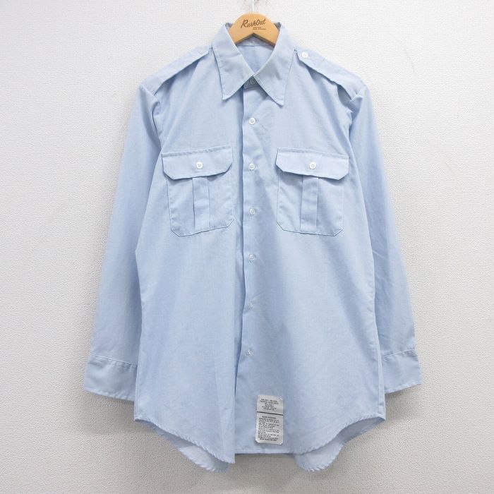 L★古着 長袖 ミリタリー シャツ メンズ 90年代 90s USA製 薄紺 ネイビー 25mar14 中古 トップス