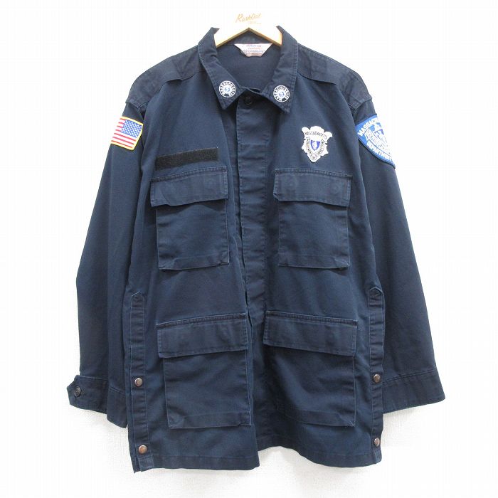 XL★古着 長袖 ミリタリー ジャケット メンズ マサチューセッツ 紺 ネイビー 25mar14 中古 トップス
