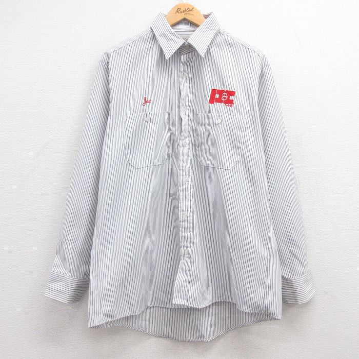 XL★古着 レッドキャップ 長袖 ワーク シャツ メンズ P&C 白 ホワイト ストライプ 25mar14 中古 トップス