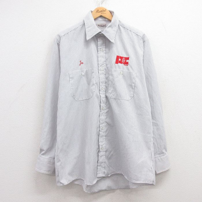 L★古着 レッドキャップ 長袖 ワーク シャツ メンズ P&C 白 ホワイト ストライプ 25mar14 中古 トップス