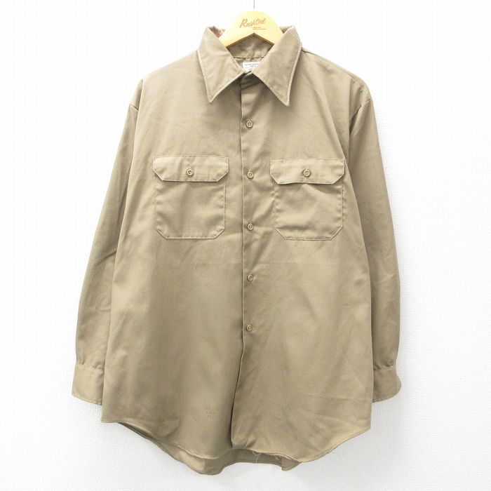 L★古着 ビッグマック BIG MAC 長袖 ワーク シャツ メンズ 濃ベージュ カーキ 【spe】 25mar15 中古 トップス