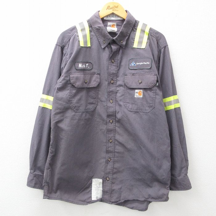 【20%OFF】M★古着 カーハート Carhartt 長袖 ワーク シャツ メンズ リフレクター グレー 【spe】 25mar15 中古 トップス