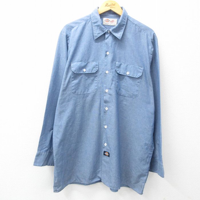 XL★古着 ディッキーズ Dickies 長袖 ワーク シャンブレー シャツ メンズ 00年代 00s ロング丈 紺 ネイビー 25mar15 中古 トップス