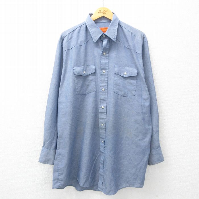 XL★古着 レッドキャップ 長袖 ワーク シャンブレー シャツ メンズ 80年代 80s 大きいサイズ ロング丈 USA製 紺 ネイビー 25mar15 中古 トップス