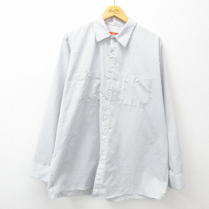 XL★古着 レッドキャップ 長袖 ワーク シャンブレー シャツ メンズ 白 ホワイト ストライプ 25mar15 中古 トップス