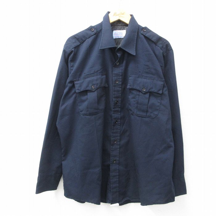 【20%OFF】L★古着 長袖 ワーク シャツ メンズ 80年代 80s USA製 紺 ネイビー 25mar15 中古 トップス