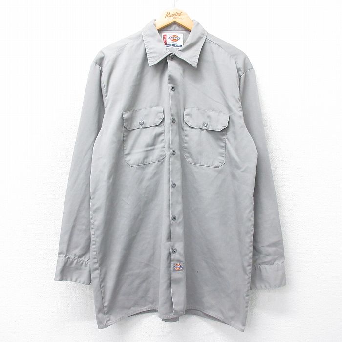 XL★古着 ディッキーズ Dickies 長袖 ワーク シャツ メンズ 00年代 00s ロング丈 グレー 25mar18 中古 トップス