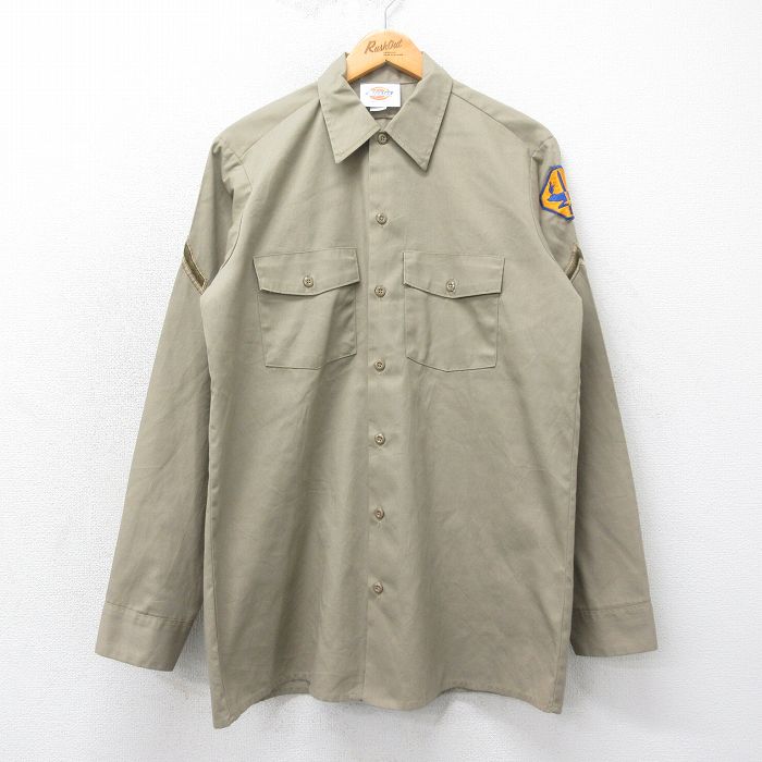 【20%OFF】L★古着 ディッキーズ Dickies 長袖 ワーク シャツ メンズ 90年代 90s ロング丈 USA製 ベージュ カーキ 25mar18 中古 トップス