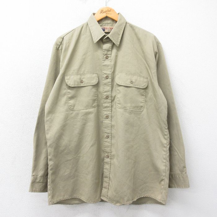 【50%OFF】XL★古着 ビッグマック BIG MAC 長袖 ワーク シャツ メンズ 90年代 90s ロング丈 ベージュ カーキ 【spe】 25mar18 中古 トップス
