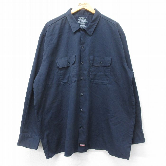 【50%OFF】XL★古着 ディッキーズ Dickies 長袖 ワーク シャツ メンズ 大きいサイズ ロング丈 紺 ネイビー 25mar18 中古 トップス