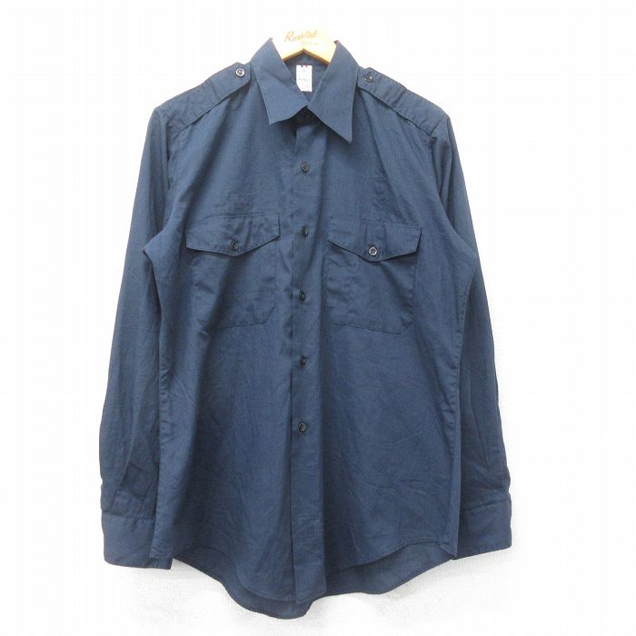 【20%OFF】L★古着 長袖 ミリタリー シャツ メンズ 80年代 80s USA製 紺 ネイビー 25mar18 中古 トップス