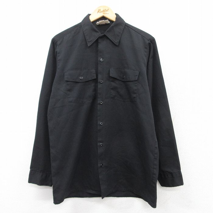 L★古着 ディッキーズ Dickies 長袖 ワーク シャツ メンズ 90年代 90s USA製 黒 ブラック 【spe】 25mar26 中古 トップス