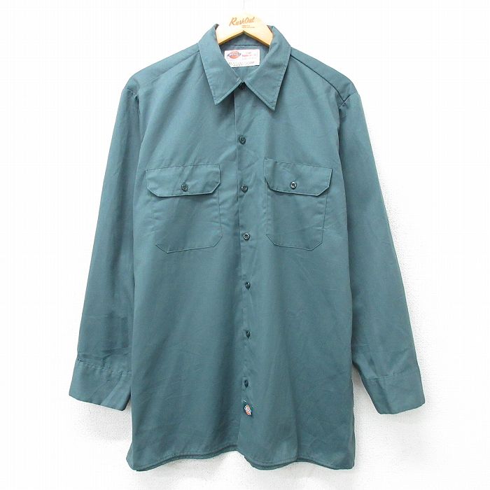 XL★古着 ディッキーズ Dickies 長袖 ワーク シャツ メンズ 00年代 00s ロング丈 緑系 グリーン 25apr01 中古 トップス
