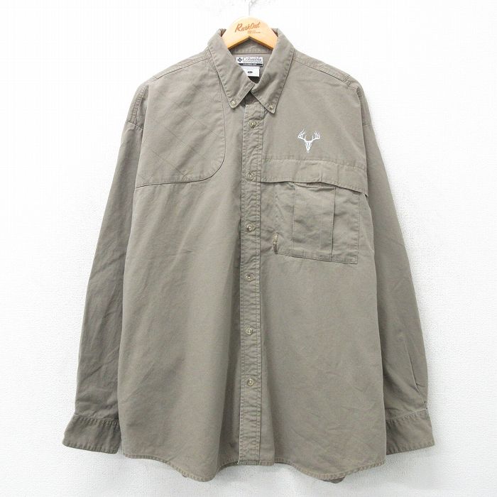 XL★古着 コロンビア COLUMBIA 長袖 ハンティング シャツ メンズ 00年代 00s 大きいサイズ ロング丈 コットン 茶系 ブラウン 25apr01 中古 トップス
