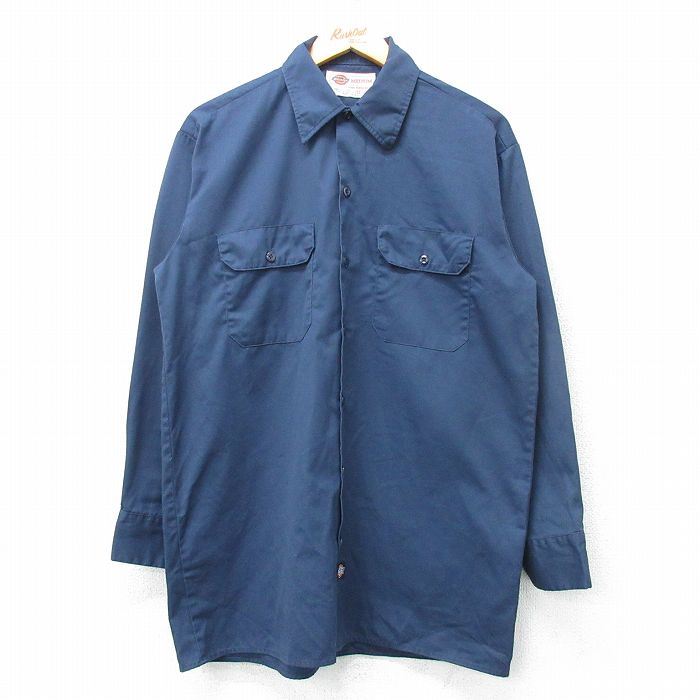 L★古着 ディッキーズ Dickies 長袖 ワーク シャツ メンズ 00年代 00s ロング丈 紺 ネイビー 25apr01 中古 トップス