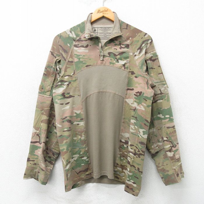 S★古着 長袖 ハーフジップ ミリタリー トップス メンズ アーミー ARMY コンバット マルチカムカモ USA製 緑 グリーン 迷彩 25apr01 中古