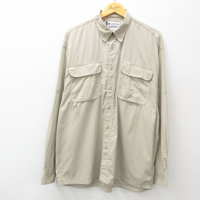 【50%OFF】XL★古着 コロンビア COLUMBIA 長袖 フィッシング シャツ メンズ GRT 薄ベージュ カーキ 内側メッシュ 25apr28 中古 トップス