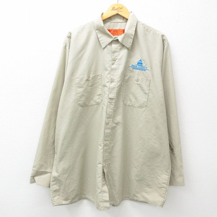 【20%OFF】XL★古着 レッドキャップ 長袖 ワーク シャツ メンズ PIMA COUNTY 大きいサイズ ロング丈 薄ベージュ カーキ 25apr28 中古 トップス