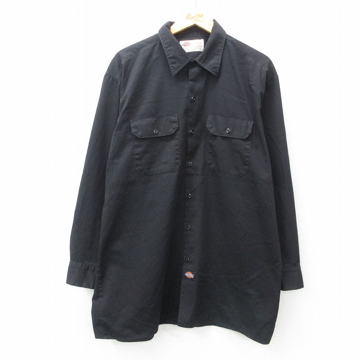 【50%OFF】XL★古着 ディッキーズ Dickies 長袖 ワーク シャツ メンズ 00年代 00s 大きいサイズ ロング丈 黒 ブラック 25apr28 中古 トップス
