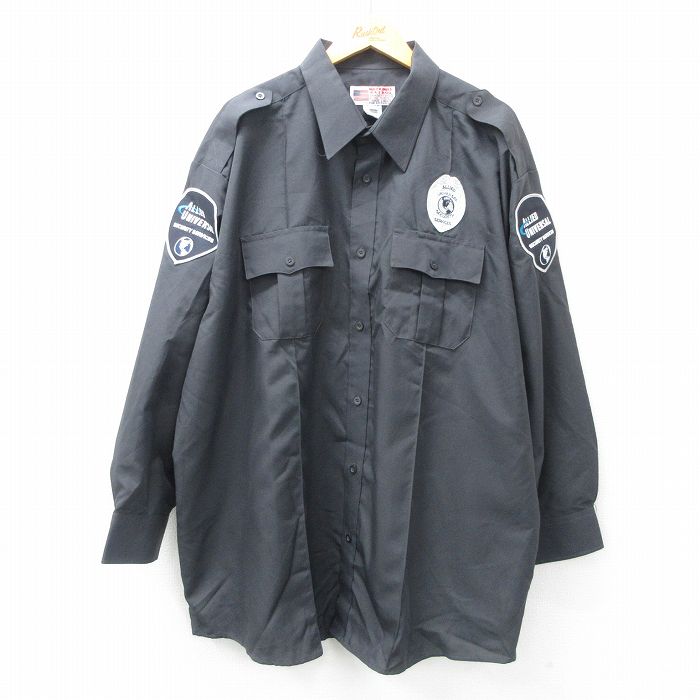 XL★古着 長袖 ミリタリー シャツ メンズ SECURITY 大きいサイズ ロング丈 濃グレー 25apr28 中古 トップス
