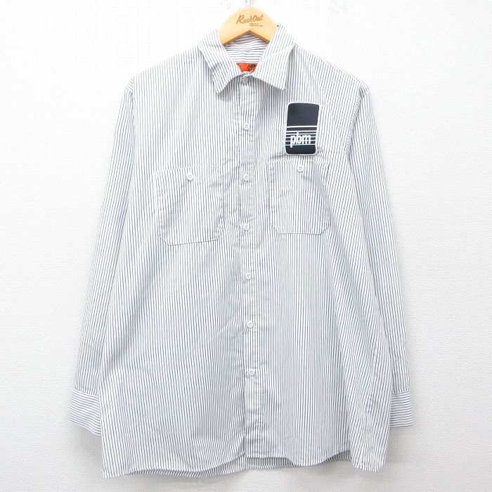 【50%OFF】XL★古着 レッドキャップ 長袖 ワーク シャツ メンズ 00年代 00s Pbm ロング丈 白他 ホワイト ストライプ 25may08 中古 トップス