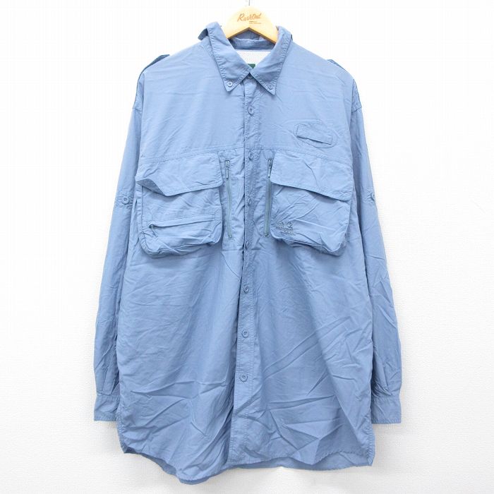 XL★古着 カベラス 長袖 フィッシング シャツ メンズ 大きいサイズ ロング丈 薄紺 ネイビー 内側メッシュ 【spe】 25may08 中古 トップス