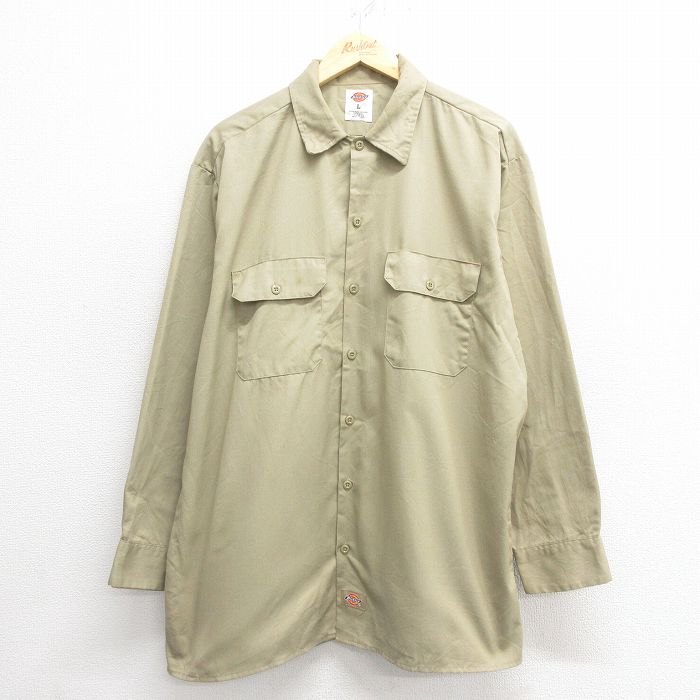 【50%OFF】ディッキーズ 長袖ワークシャツ ベージュ XL | 古着