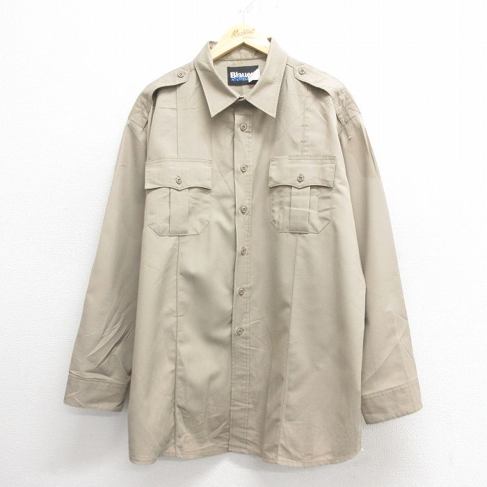 【50%OFF】XL★古着 Blauer 長袖 ワーク シャツ メンズ 大きいサイズ ロング丈 濃ベージュ カーキ 25may26 中古 トップス