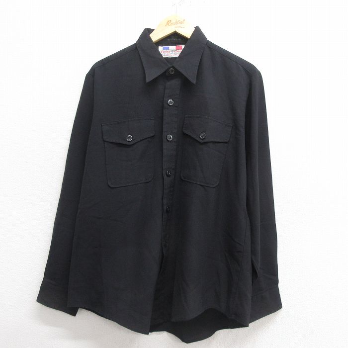L★古着 長袖 ワーク シャツ メンズ 80年代 80s USA製 黒 ブラック 25may26 中古 トップス