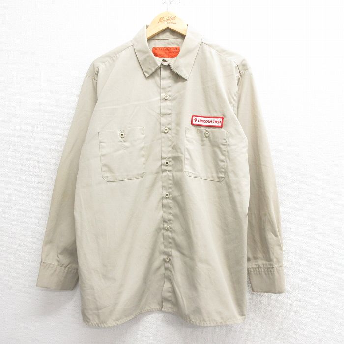 【50%OFF】XL★古着 長袖 ワーク シャツ メンズ LINCOLN 大きいサイズ ベージュ カーキ 25may26 中古 トップス